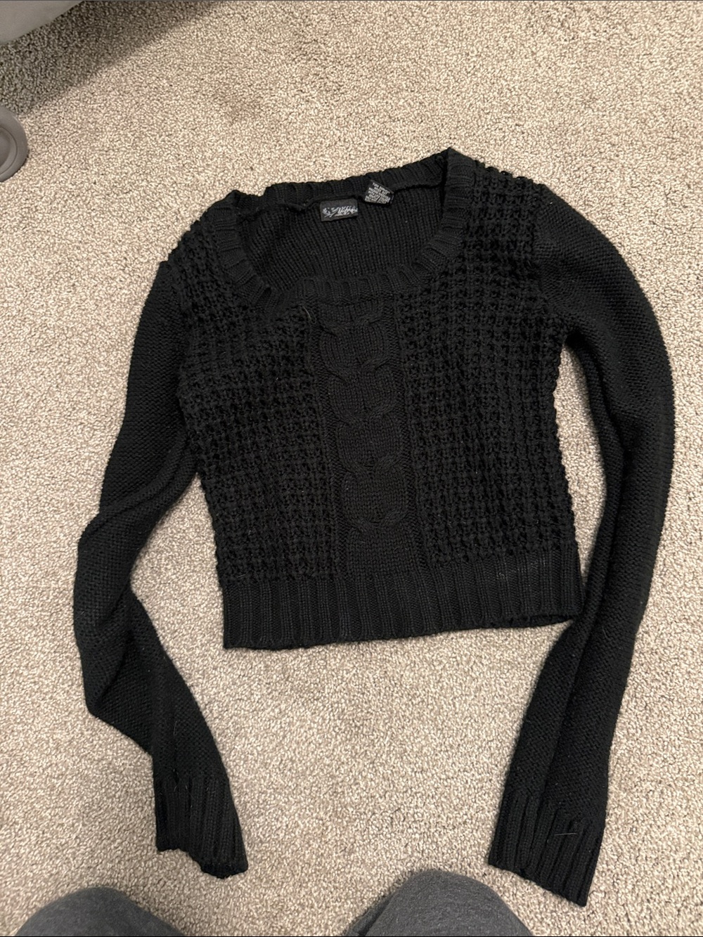 Daytrip Black Cable-Front Knit Scoop Neck Sweater